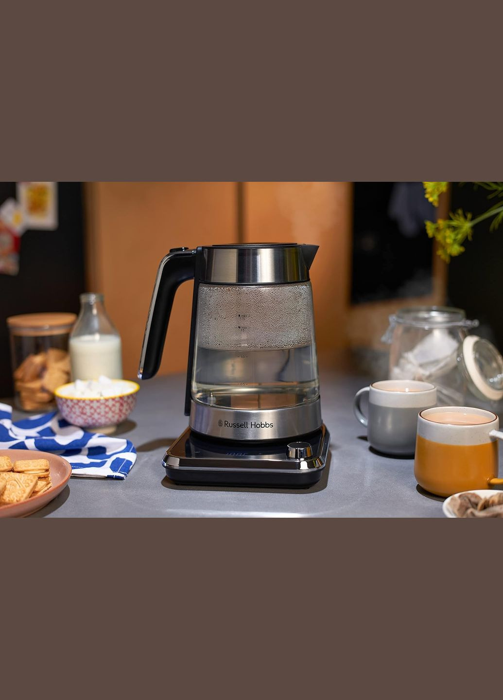 Електрочайник Attentiv Kettle, 1.7л, Strix, скло, база зі сховищем для шнура, сірий Russell Hobbs (315004593)