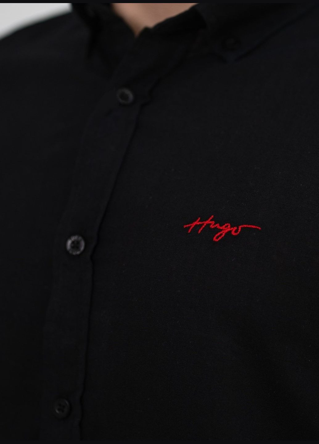 Черная рубашка однотонная Hugo Boss