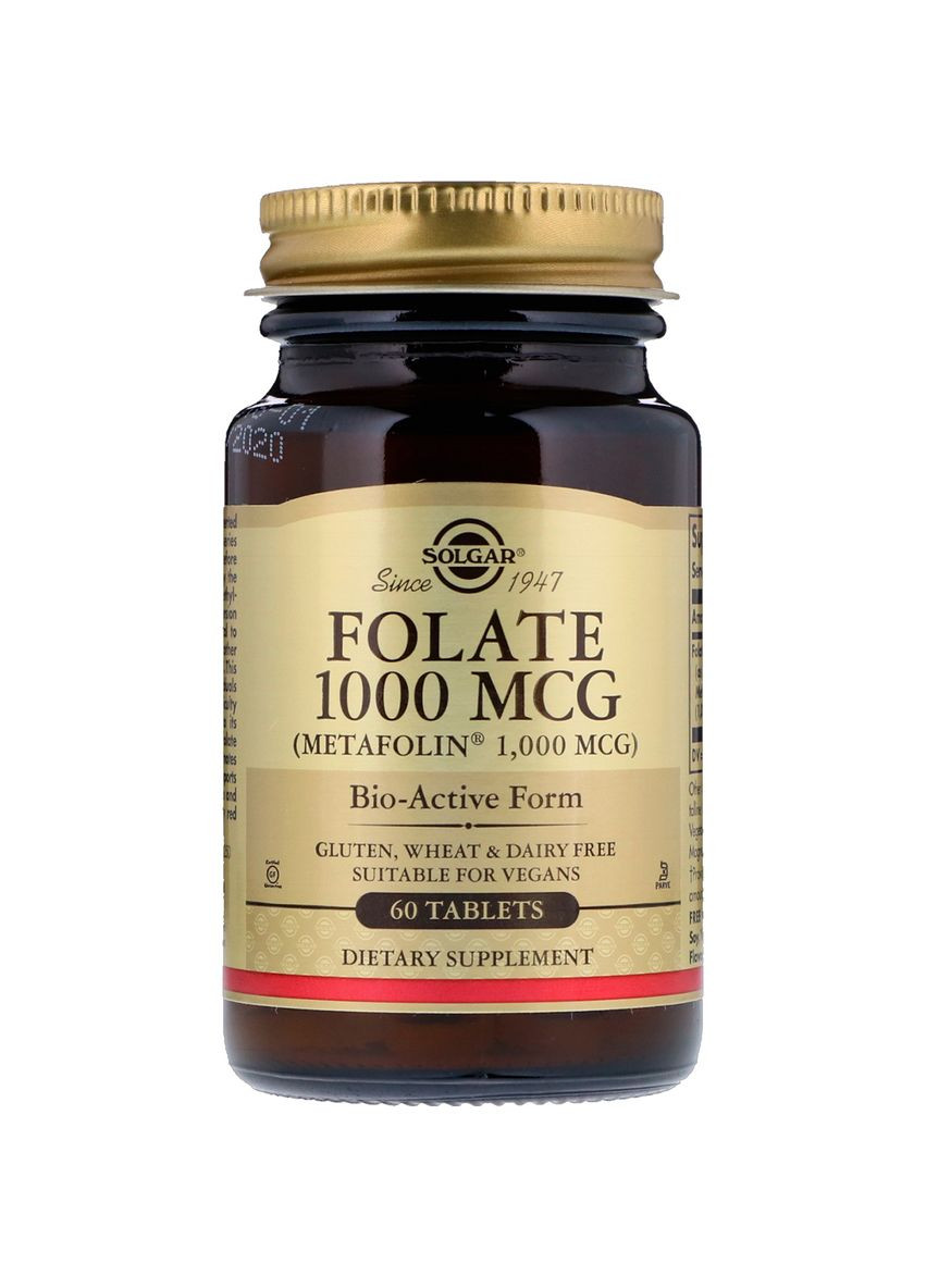 Фолиевая кислота (В9), Метафолин, Folate as Metafolin, 1,000 мкг, 60 таблеток Solgar (326054406)