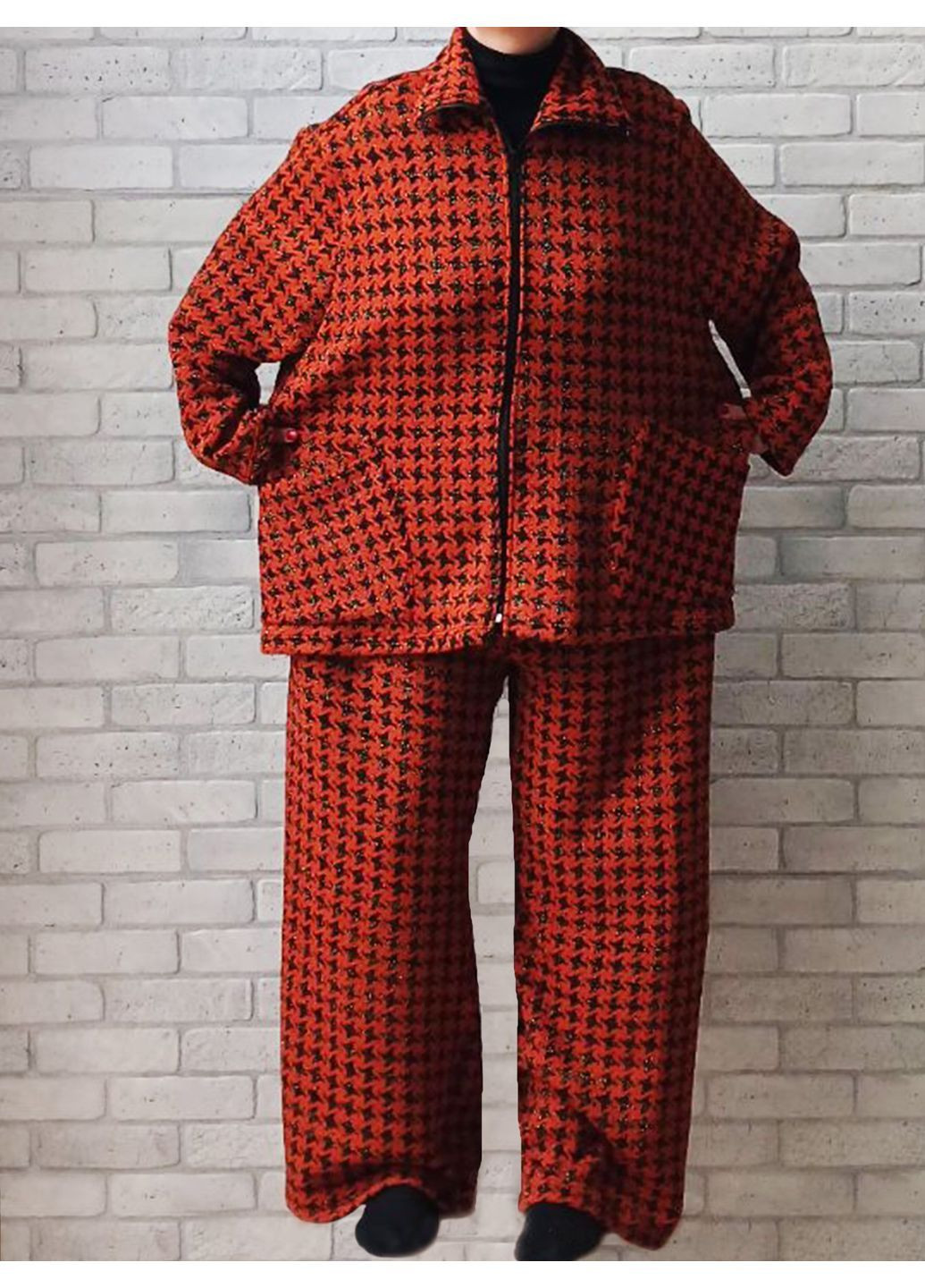 Зимовий теплий костюм жіночий батал в'язаний акрил на блискавці з кишенями No Brand (364237283)