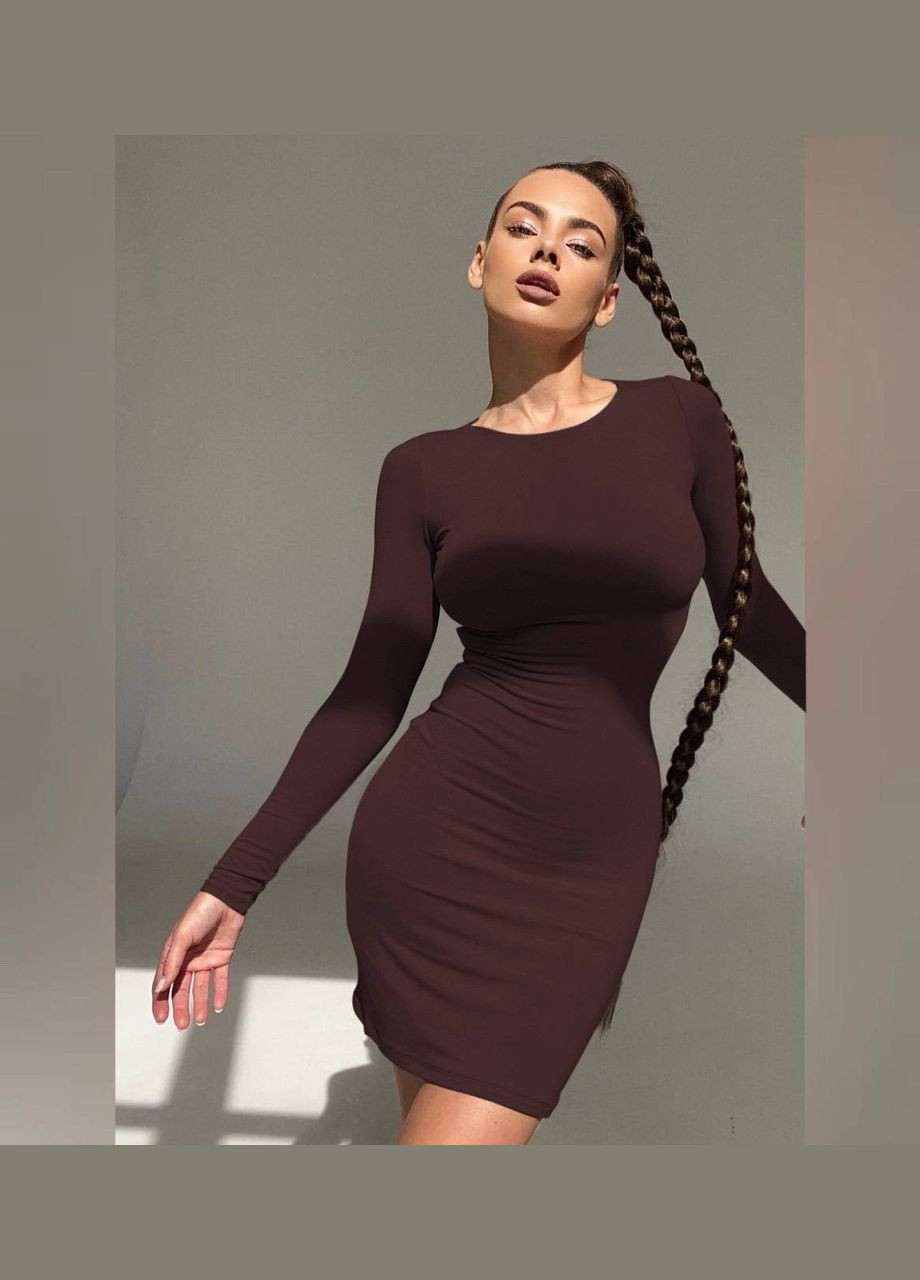 Коричнева повсякденний, кежуал сукня футляр No Brand однотонна