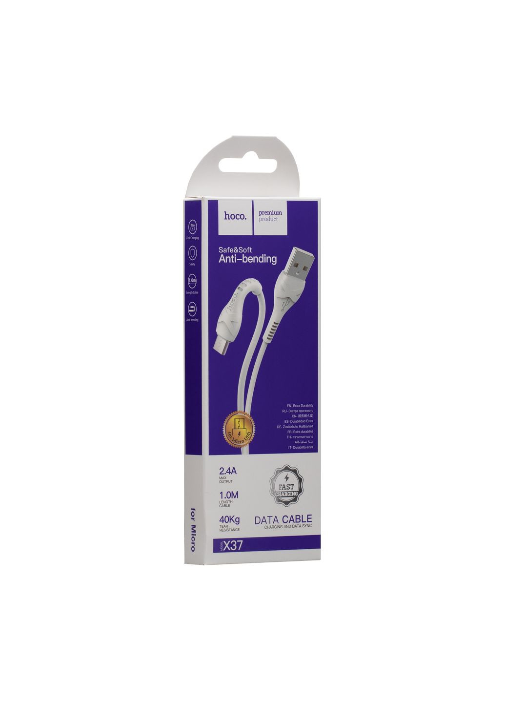 Кабель USB X37 Cool Power Charging Micro Бiлий Hoco (337995219)