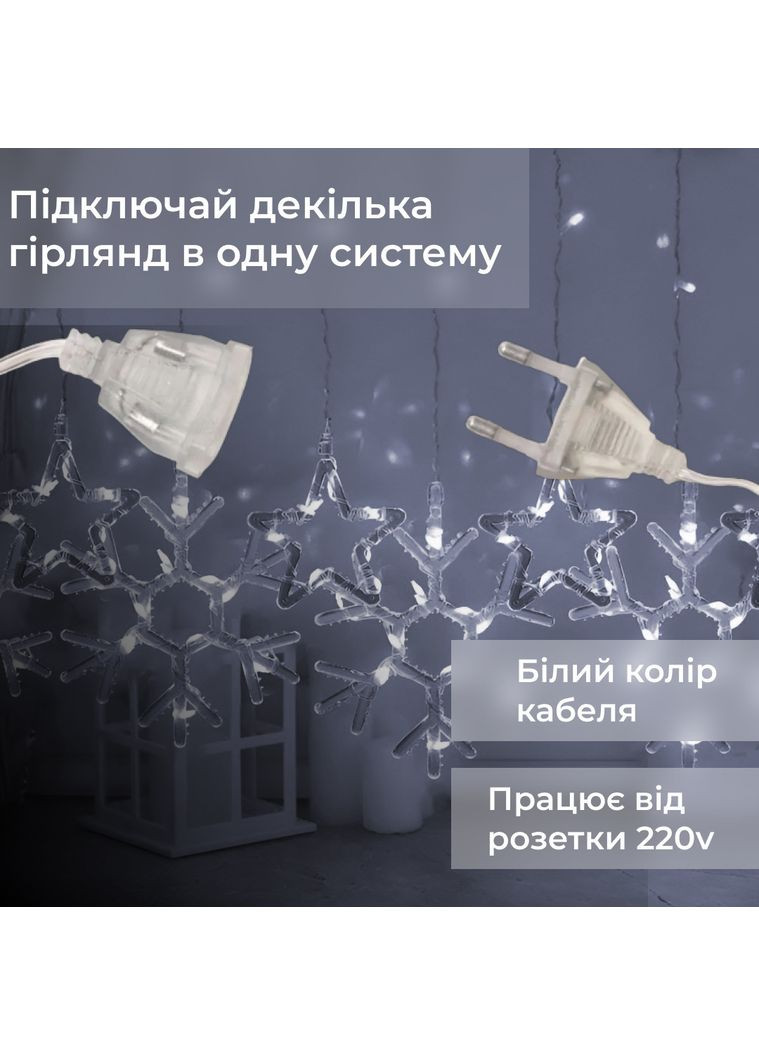 Гірлянда штора біла світлодіодна 145 LED лампочок для прикраси інтер'єру новорічна гірлянда ProDobro (364192915)