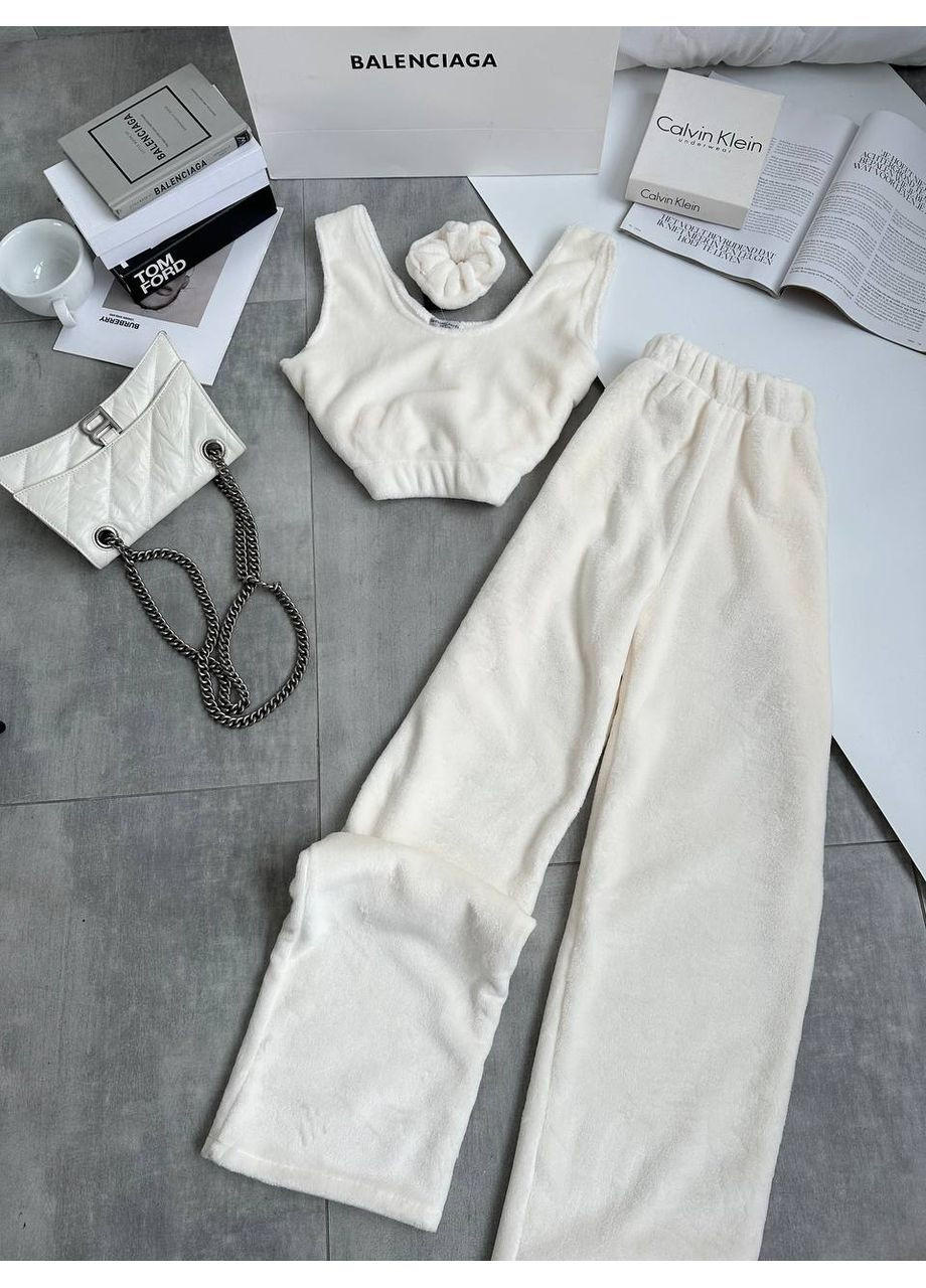 Молочная зимняя женская махровая пижама топ + брюки Avanti