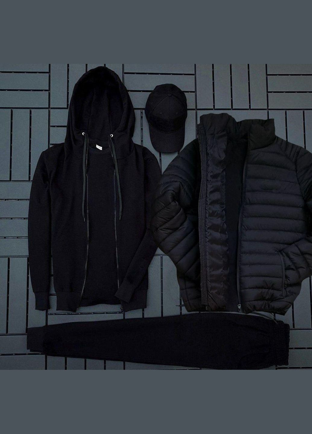 Чорний комплект (курточка+футболка+кофта+штани+кепка) No Brand