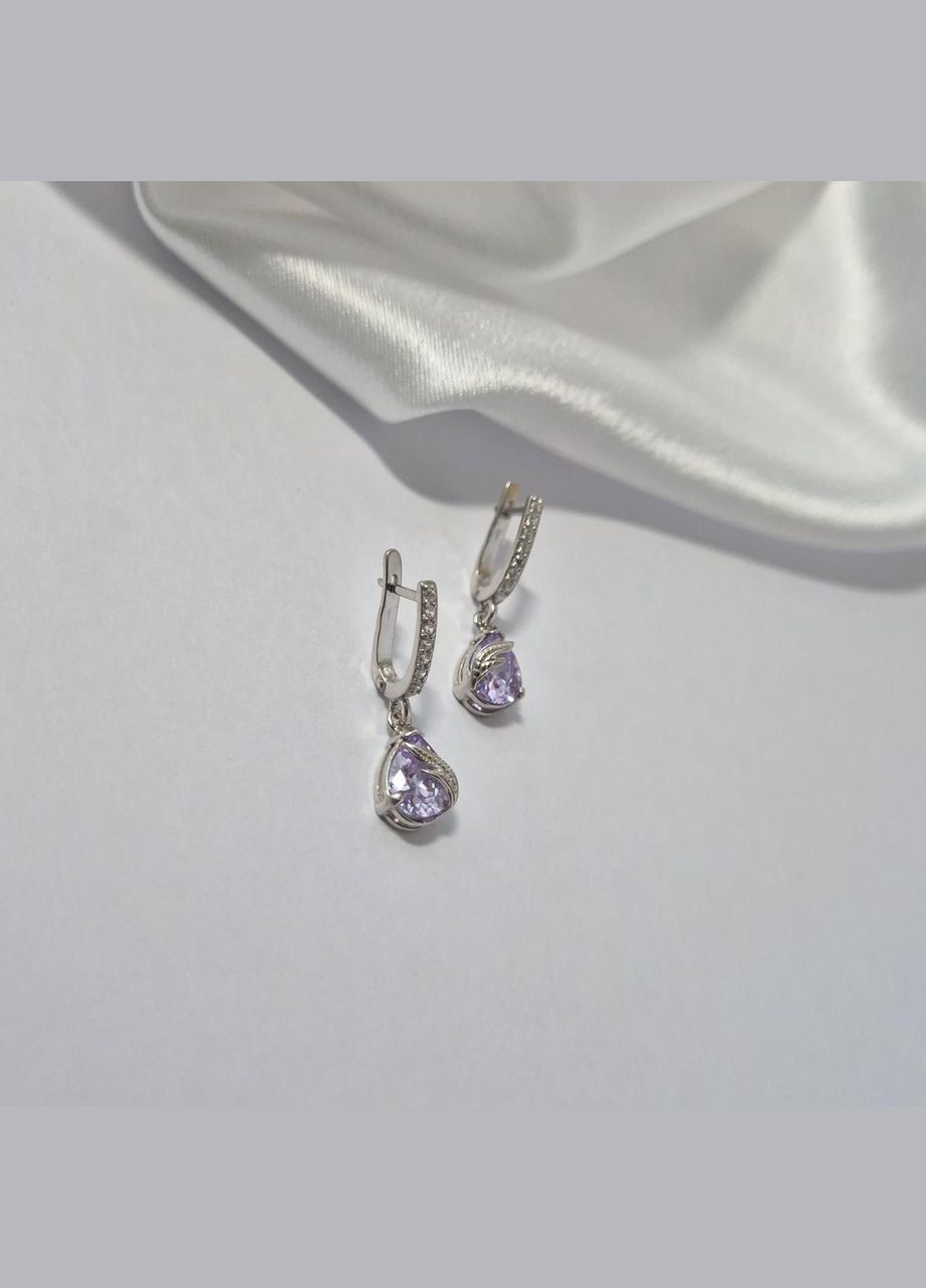 Серебряные длинные серёжки с подвеской Капельки с Лиловыми камнями серебро 925 пробы Родированое 72239л 4.18г No Brand (316261663)