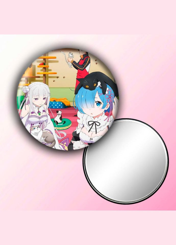 Зеркальце косметическое карманное Аниме Жизнь в альтернативном мире с нуля #0019 с рисунком круглый 56 мм No Brand (309155035)