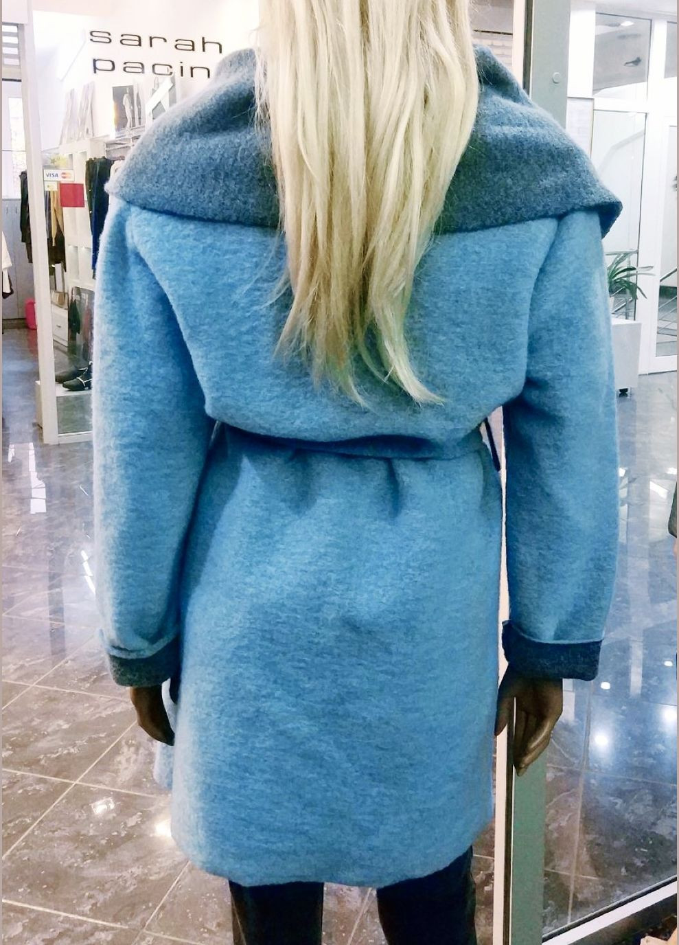 Голубое демисезонное Пальто женское owersize Италия No Brand