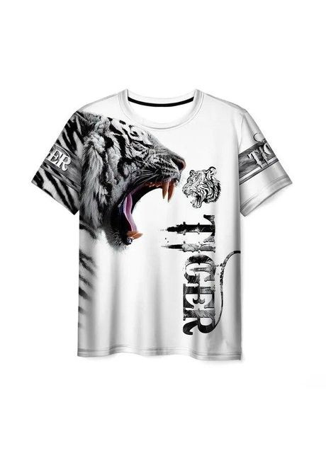 Біла футболка 3d друк фірмова чоловіча футболка з принтом білий тигр альфа самець термо дихаюча літня xl No Brand