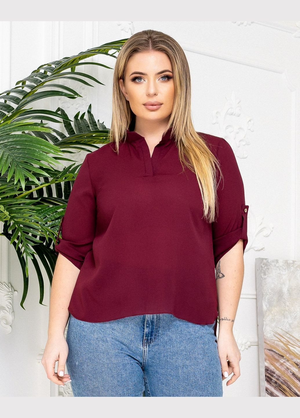 Бордова стильна блуза з подовженою спинкою No Brand