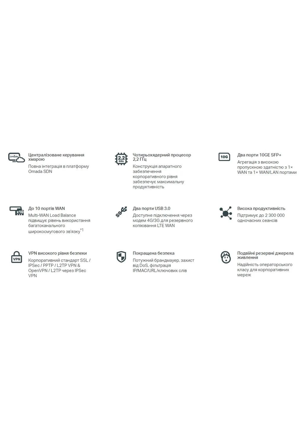 Мультисервисный маршрутизатор ER8411 8xGE LAN/WAN, 1xSFP WAN/LAN, 2x10GE SFP+ WAN/LAN, 2xUSB TP-Link (393469702)