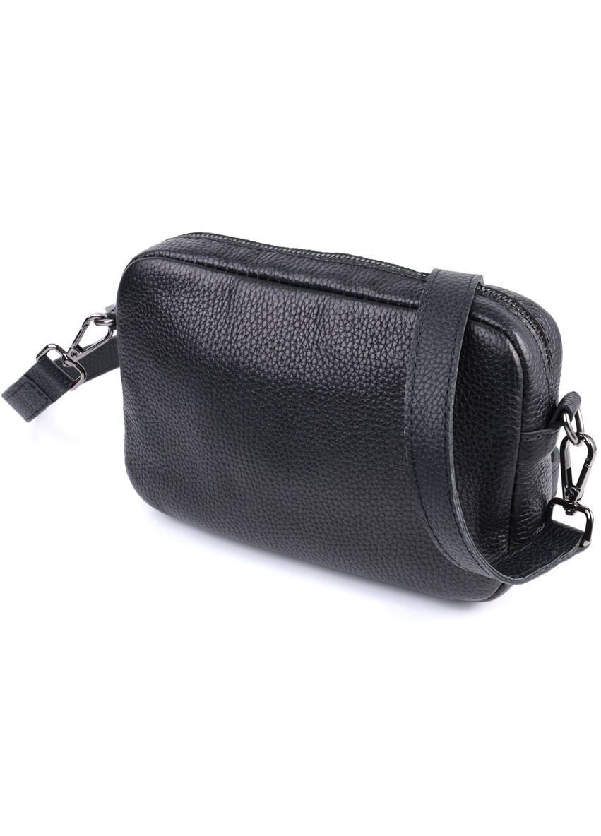 Класична сумка крос-боді з зернистої натуральної шкіри чорна 22842 Shvigel (329197435)