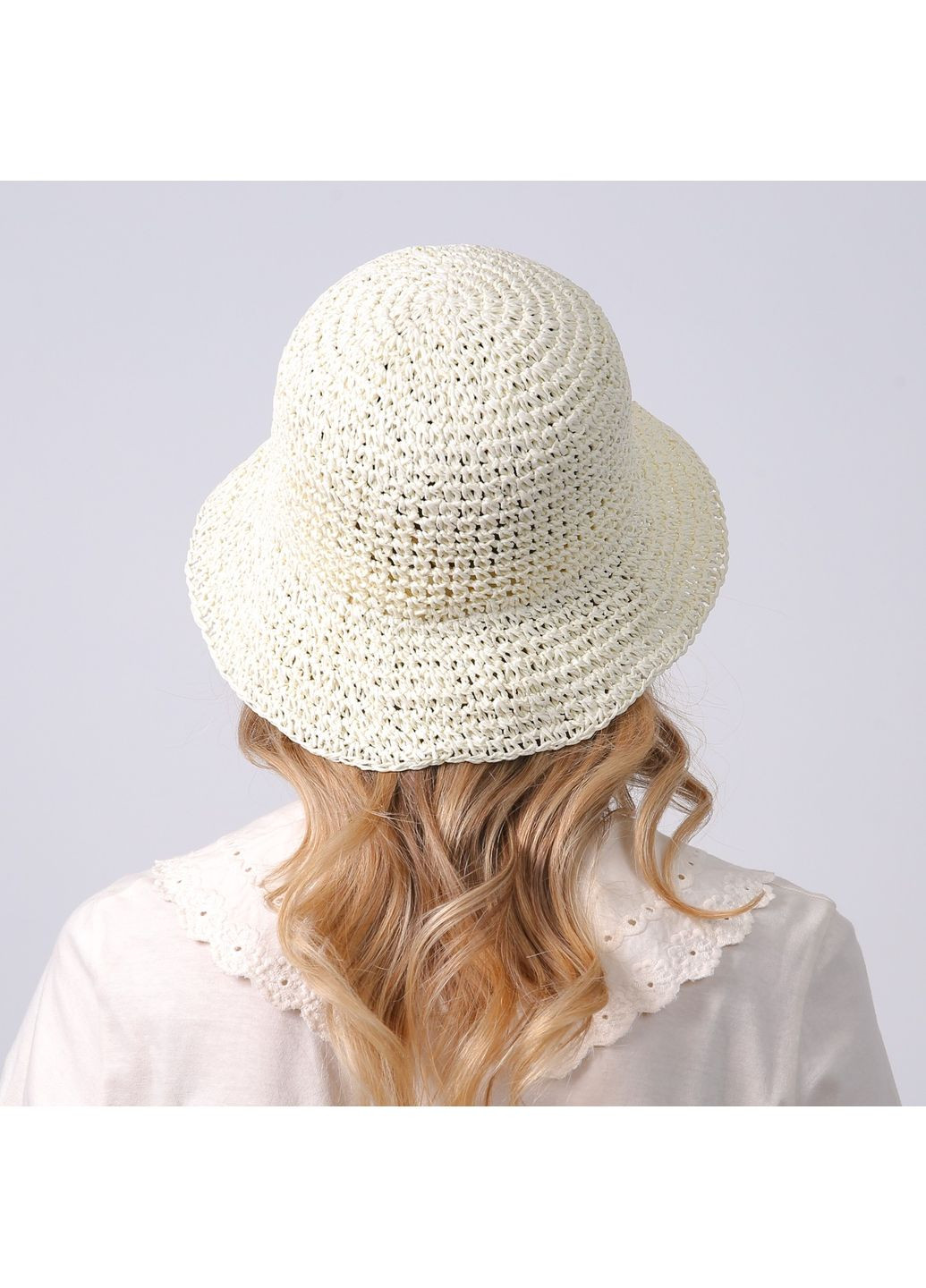 Панама жіноча в'язана папір молочна МЕДЛІН LuckyLOOK 734-289 (328217384)