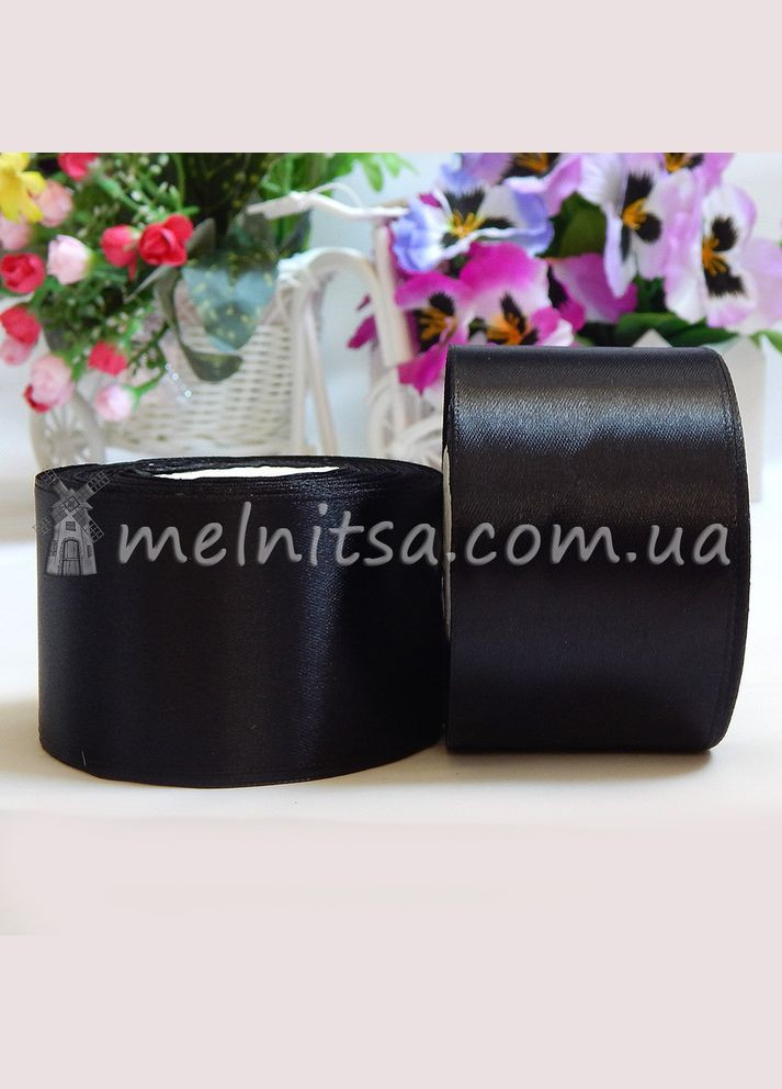 Лента атласная, однотонная, 5 см, №39 черная No Brand (341731564)