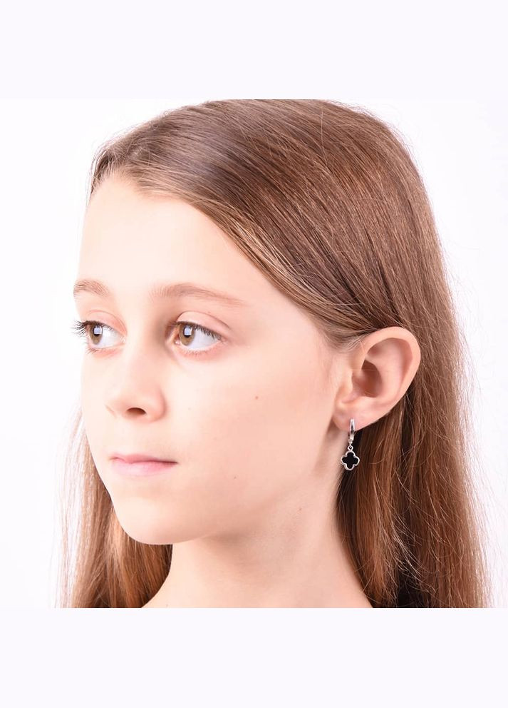 Серебряные серьги Клевер с ониксом (40056) IRIJ (331017302)