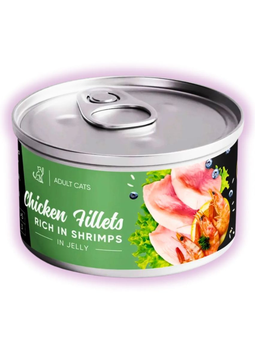 Вологий корм для котів філе курки з креветками в желе 70 г Savory (355801307)