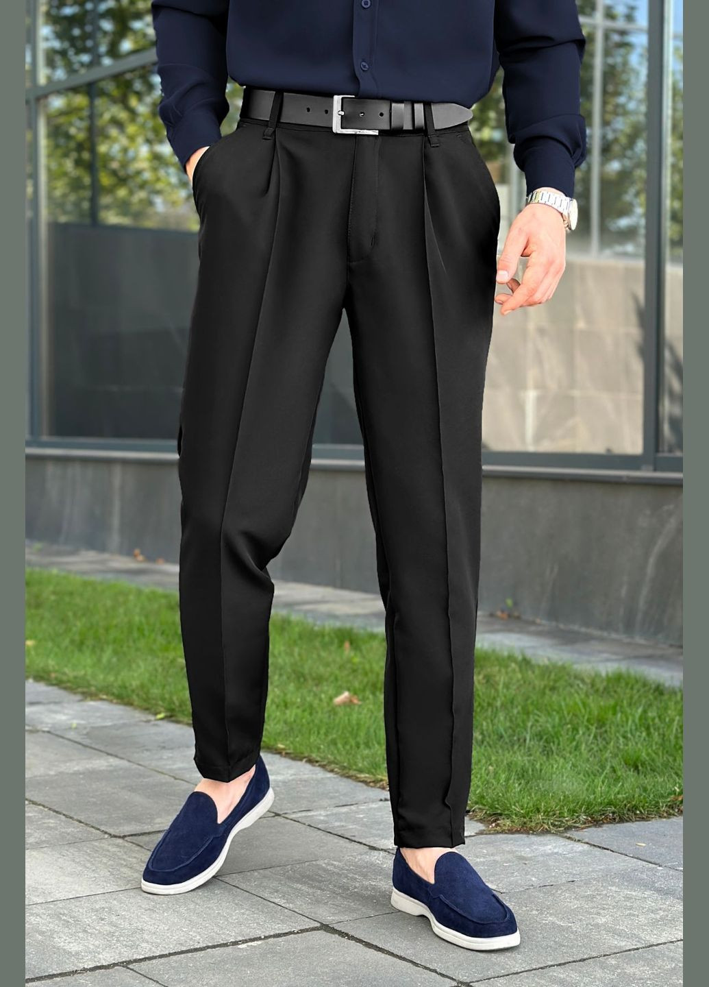 Темно-синие праздничный, коктейльный, классические, повседневный, кэжуал, нарядные демисезонные брюки No Brand