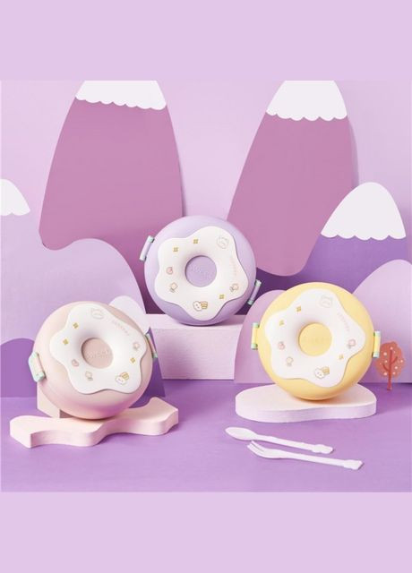 Круглий ланч бокс із приладами Donut 1000 мл, фіолетовий No Brand (294206319)