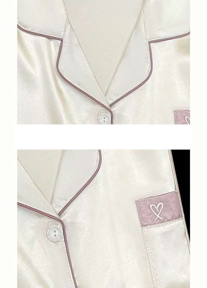 Біла всесезон атласна піжама серденько прямого крою з класичним дизайном піжамний комплект з декором у вигляді серця сорочка + шорти No Brand Піжама