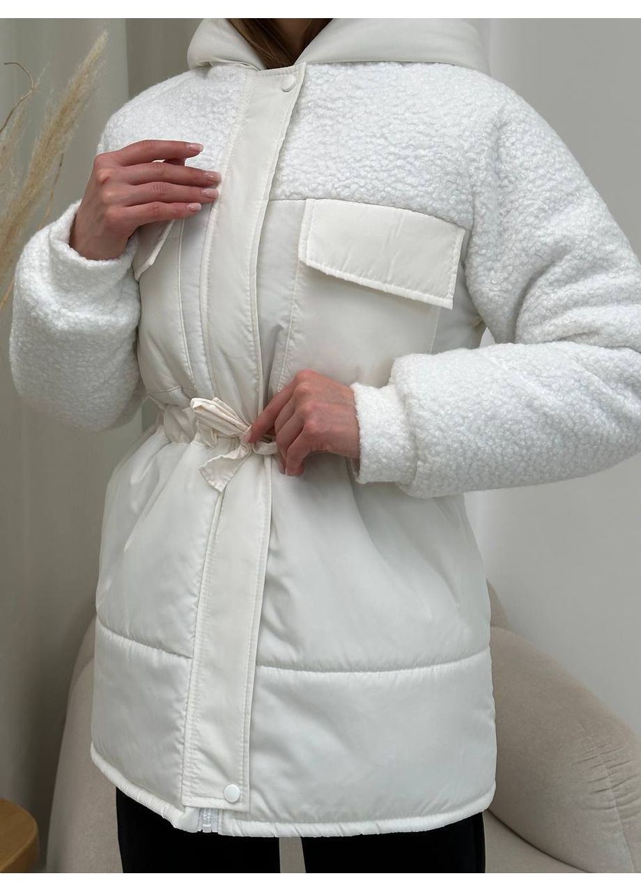 Молочная зимняя куртка 0123 зима качественная плащевка турция +барашек мех,силикон 250,с капюшоном глубоким Україна