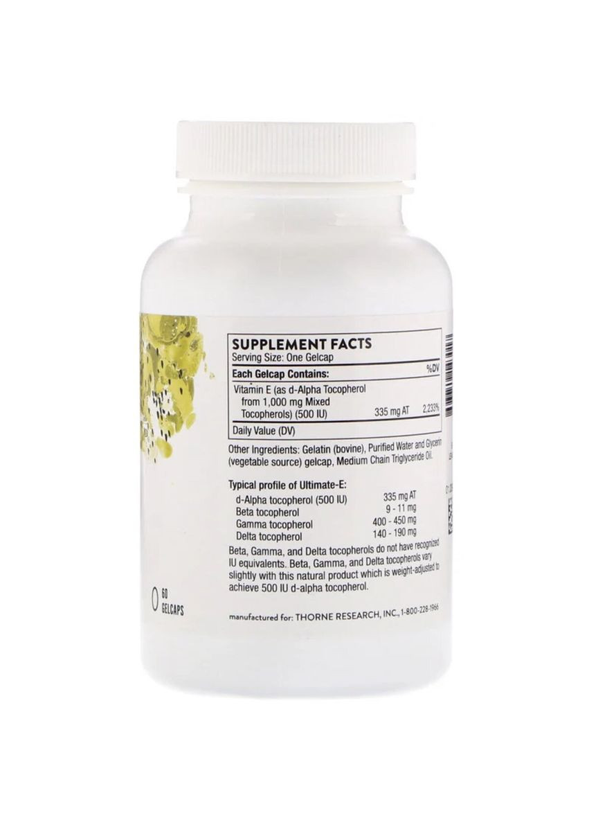 Витамин Е, Смесь Токоферолов, Ultimate-E,, 60 гелевых капсул Thorne Research (326054088)