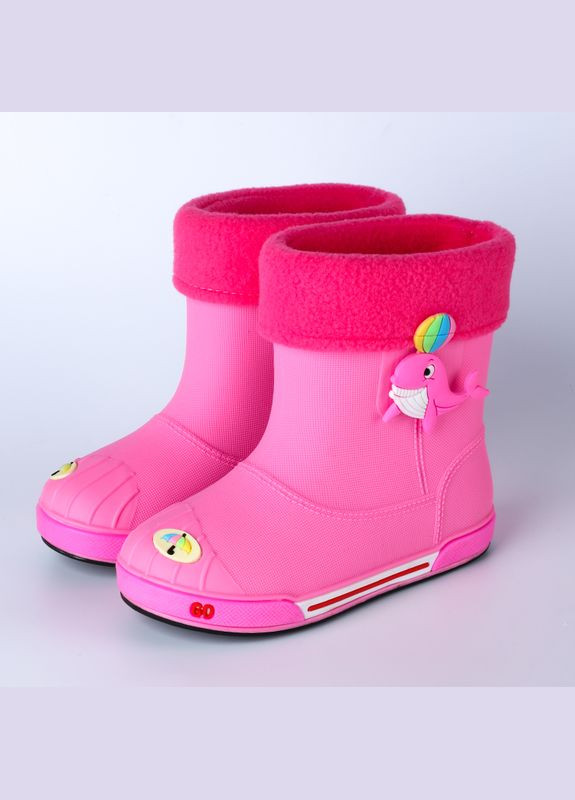 Розовые сапоги детские резиновые с китом (19см) (16020) Qoopixie