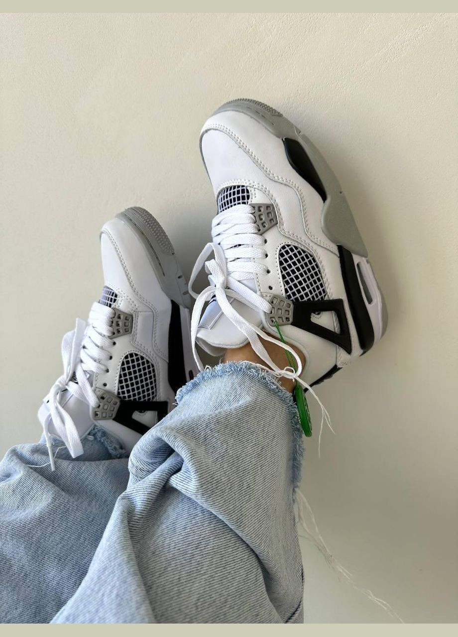 Кросівки Nike Air Jordan 4 White Grey Black Аір Джордан чорні демісезони (324631678)