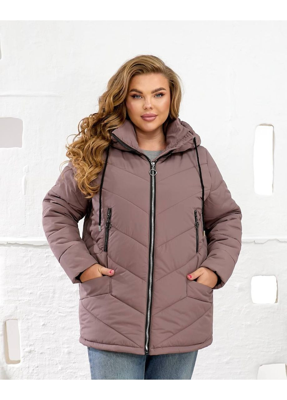 Світло-коричнева зимня жіноча зимова куртка з капюшоном подовжена No Brand
