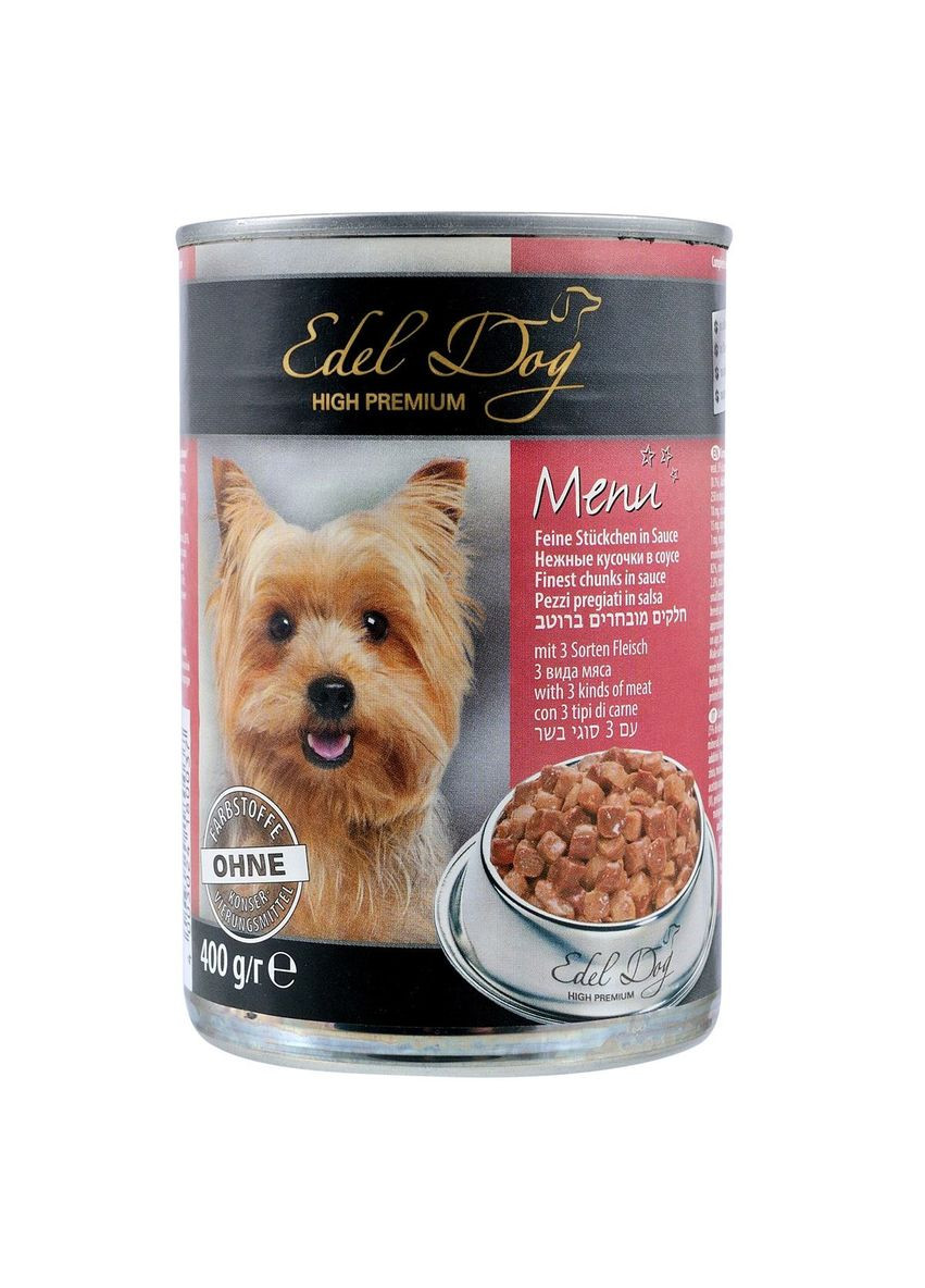 Вологий корм Dog для собак, три види м'яса, 400 г Edel (299723007)