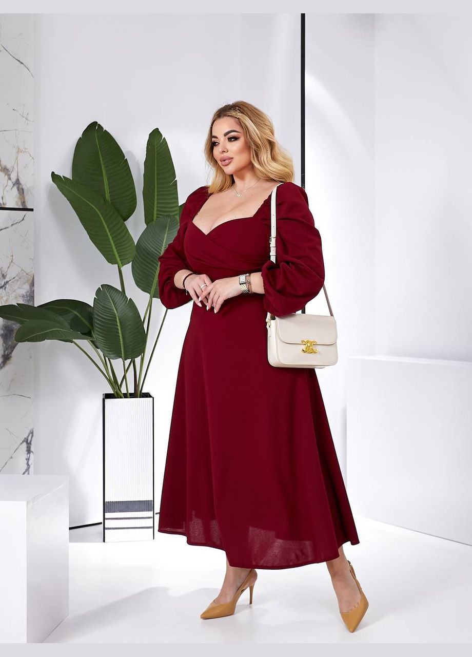 Бордова жіноча сукня міді із креп-дайвінгу колір бордо р.48/50 453745 New Trend