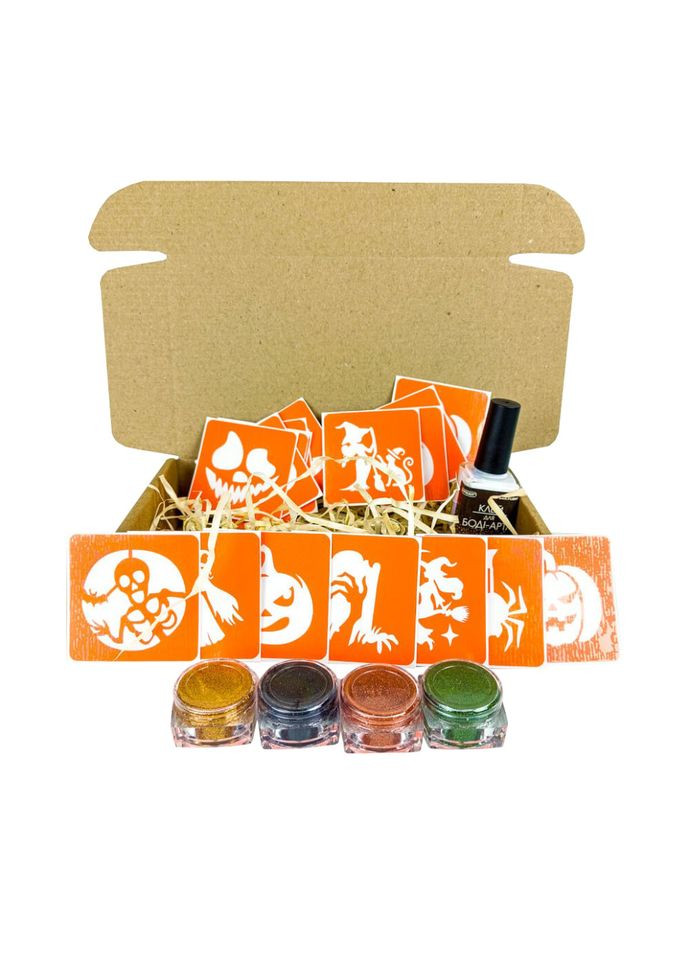 Набор для био-тату "Хэллоуин - глиттер" set-halloween-glitter 18 трафаретов Fresh Tattoo (364847650)