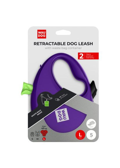 Повідок для собак R-leash з контейнером для пакетів L до 40 кг 5 м фіолетовий (26299) WAUDOG R-leash з контейнером для пакетів L до 40 кг 5 м ф (366502517)