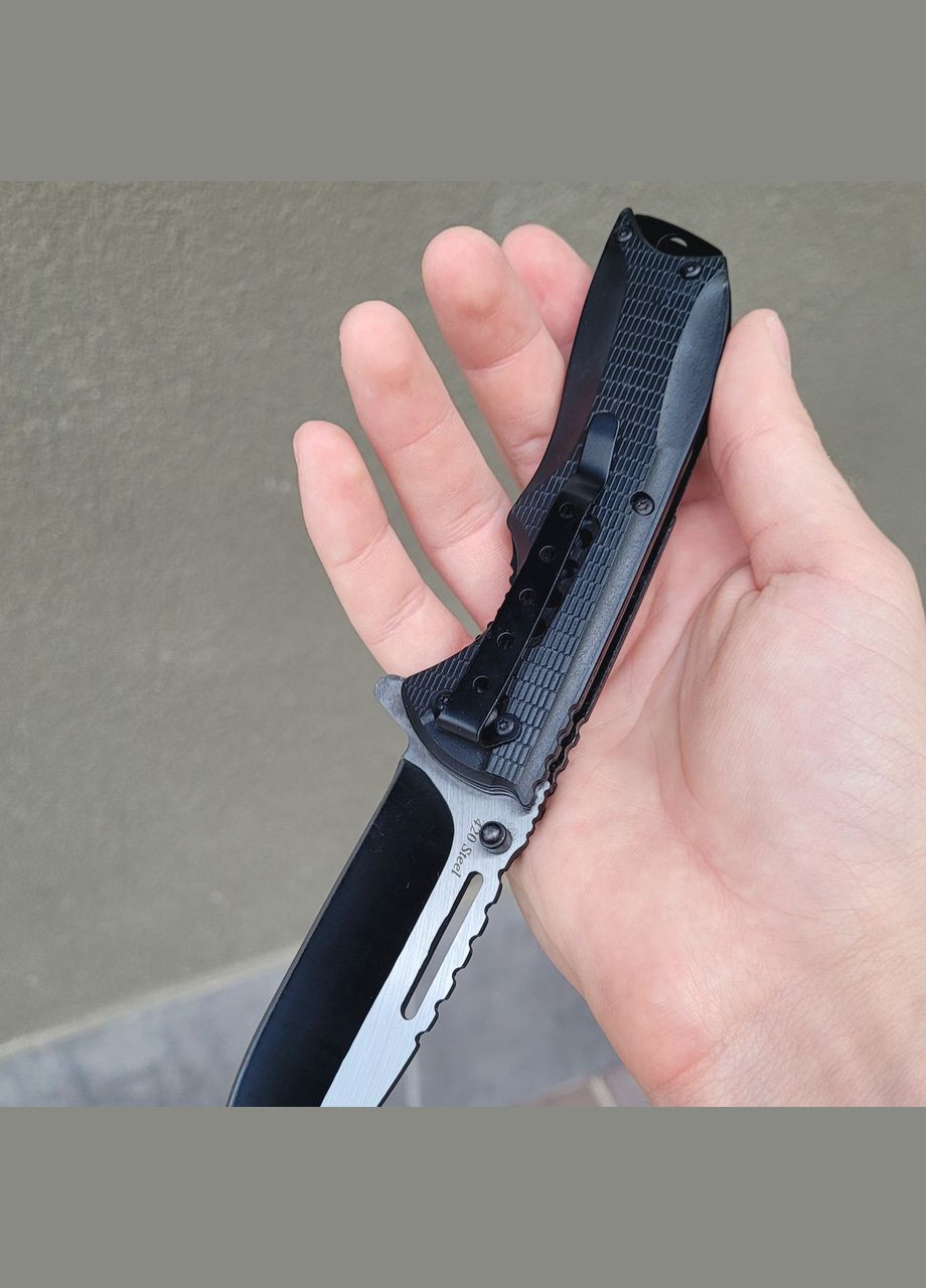 Складний ніж тактичний чорний з гравіюванням індивідуальним з однієї сторони арт.43501 Grand Way (370169219)