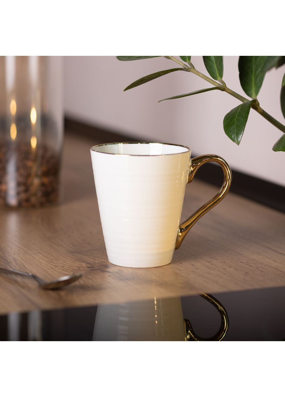 Чашка порцелянова із золотим обідком та позолоченою ручкою 320 (мл) Бежева RX-N240624BE Liling Rongxiang Ceramic (369143106)