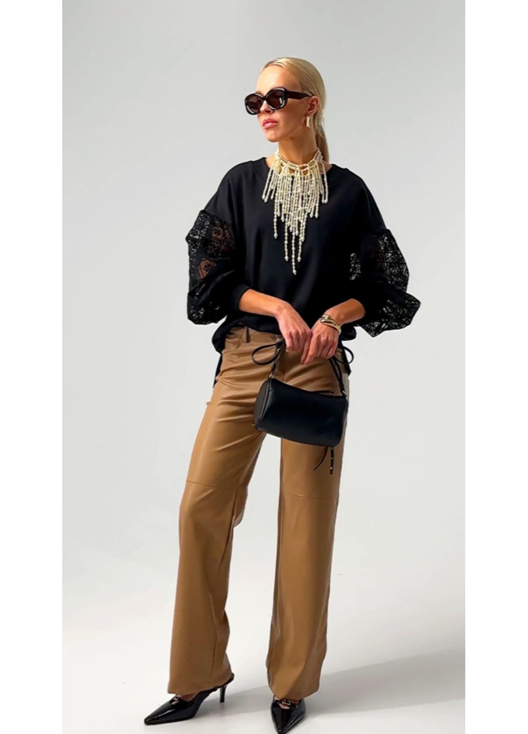 Комбинированная черная трикотажная кофта с изысканным рукавом - ua42 / eu36 Iren Klairie