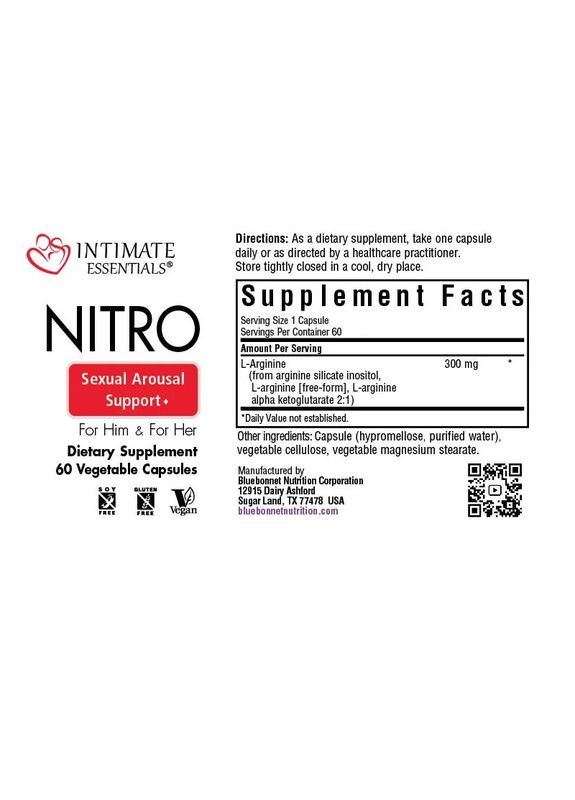 Поддержка сексуального возбуждения, Intimate Essenitals Nitro, 60 вегетарианских капсул Bluebonnet Nutrition (333721636)