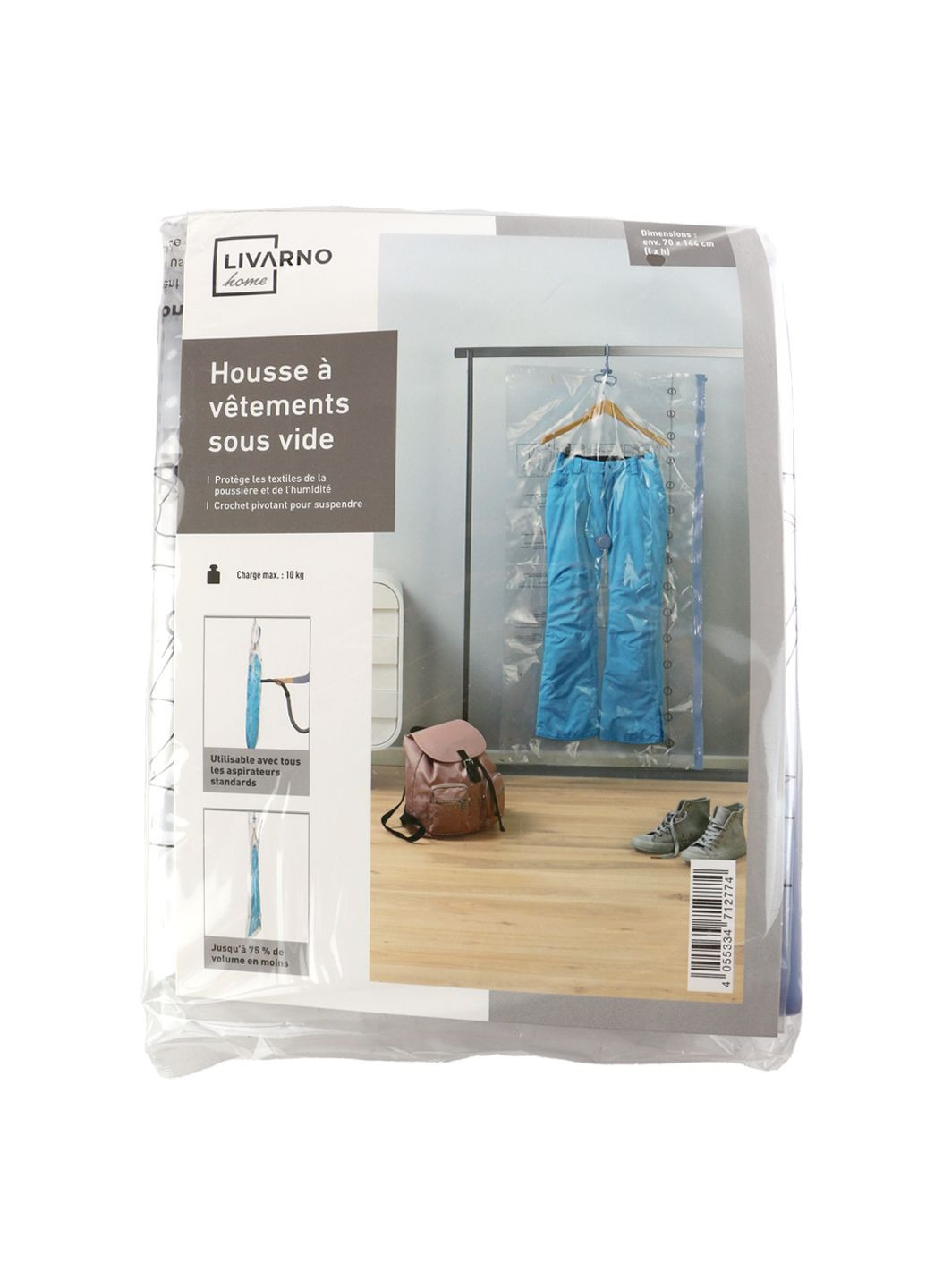 Вакуумний пакет з гачком для зберігання верхнього одягу 70х144см комбінований Livarno home (352777978)
