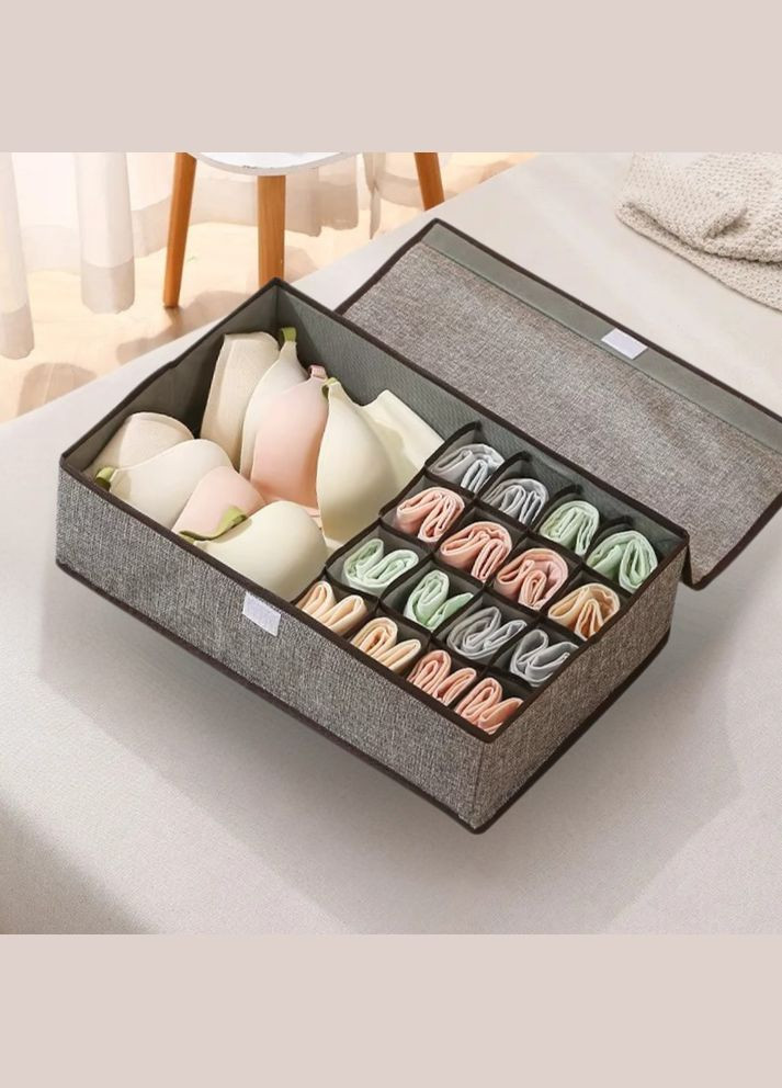 Органайзер для вещей, нижнего белья складной с крышкой в шкаф и гардероб для носков, трусов, футболок на 17 ячеек. No Brand (337668880)