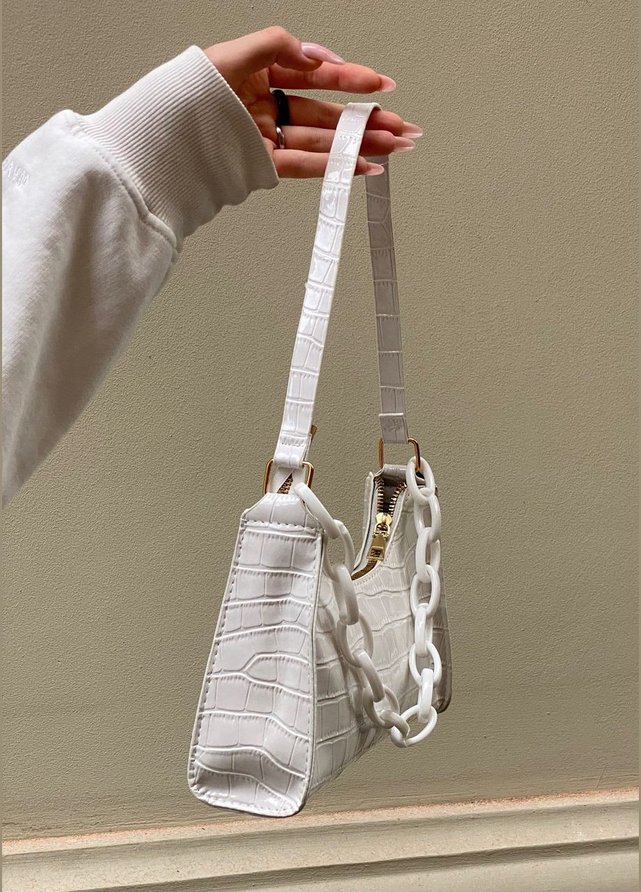 Женская маленькая сумка через плечо багет рептилия крокодиловая кожа белая No Brand (285716441)