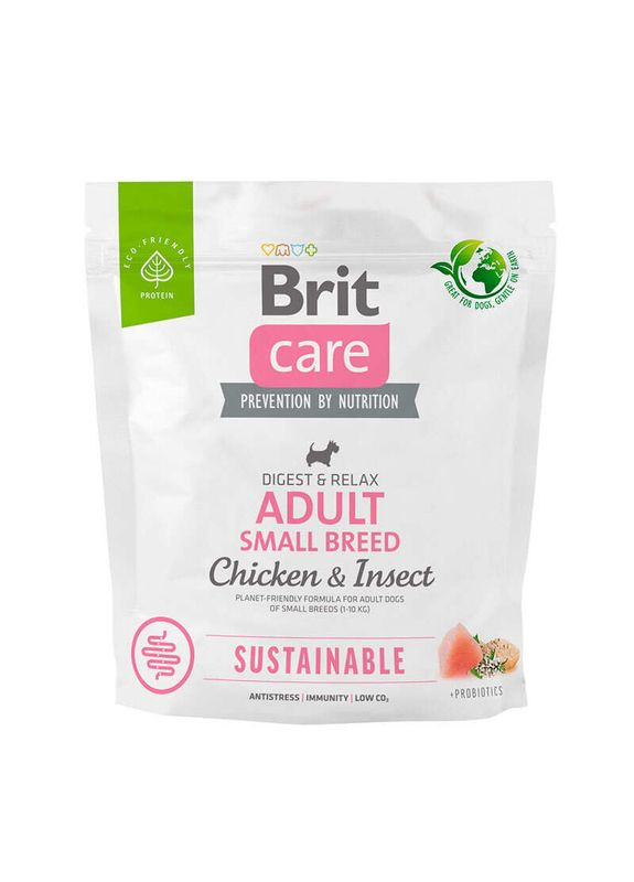 Dog Sustainable Adult Small Breed - Сухий корм з куркою та комахами для дорослих собак дрібних порід - 1 кг Brit Care (327055762)