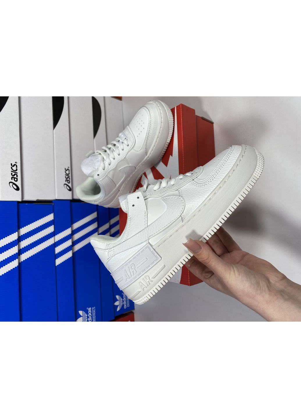 КРОССОВКИ ЖЕНСКИЕ NIKE AIR FORCE SHADOW WHITE НАЙК АИР ФОРС 1 ПРЕМИУМ No Brand белые демисезоны (368855873)