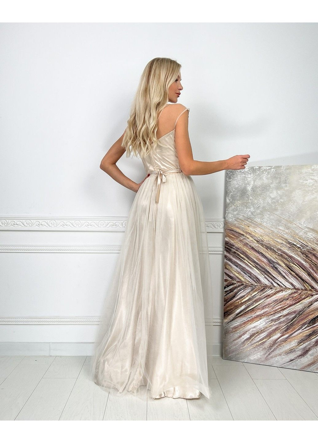 Молочное вечернее платье бабочки вышивка 7036 молочное Tanita-Romario