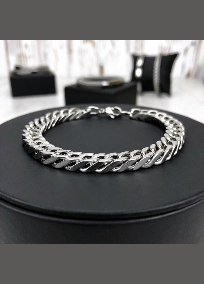 Чоловічий срібний браслет сталевий, чоловічий ланцюжок на руку 9 мм Silver Cuban No Brand (328048525)