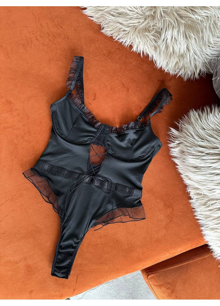 Боди чёрное с декоративной сеткой и регулируемыми бретелями Vital-Textile 268/63 (361853702)