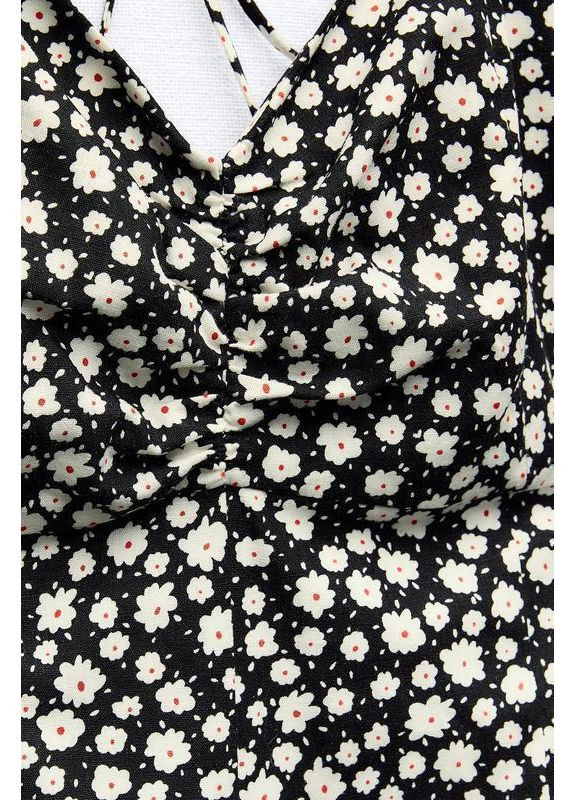 Белое платье меди в цветочный принт с содержанием льна. Zara