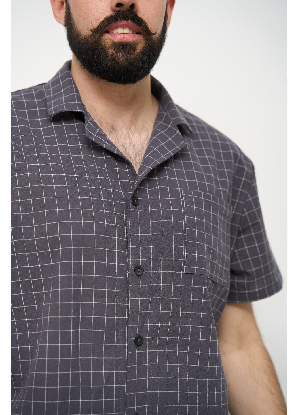 Піжама чоловіча в клітинку варена бавовна HOMELY SHORT з шортами графіт Handy Wear (293275168)