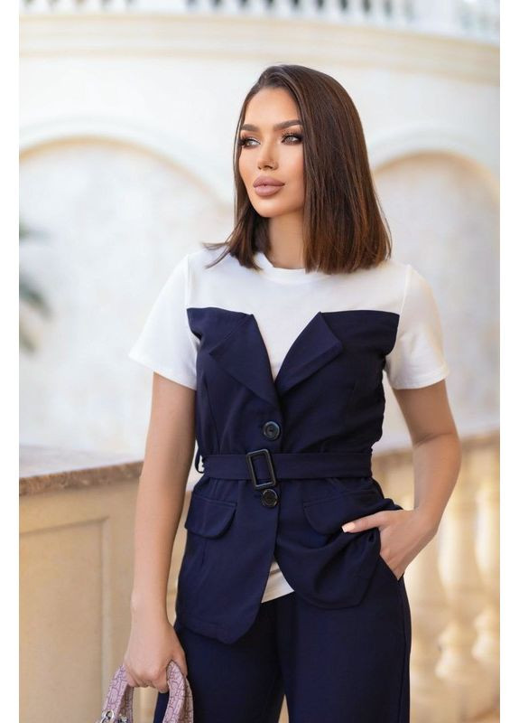 Жіночий костюм з футболкою, жилетом-імітацією та брюками палаццо 42-44 46-48 Діва (362536047)