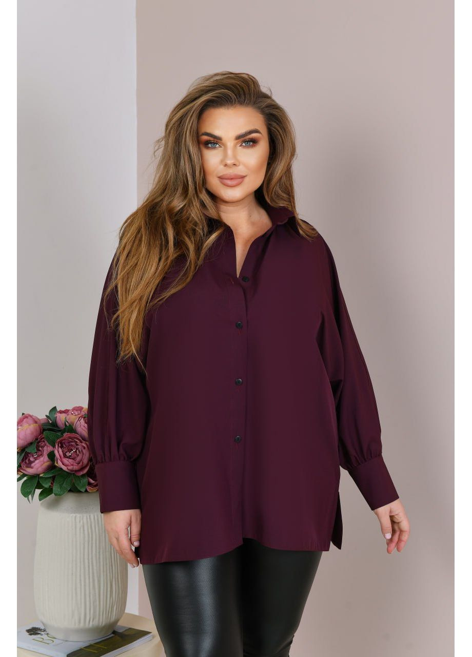 Темно-вишневая женская классическая блузка из софта на пуговицах No Brand