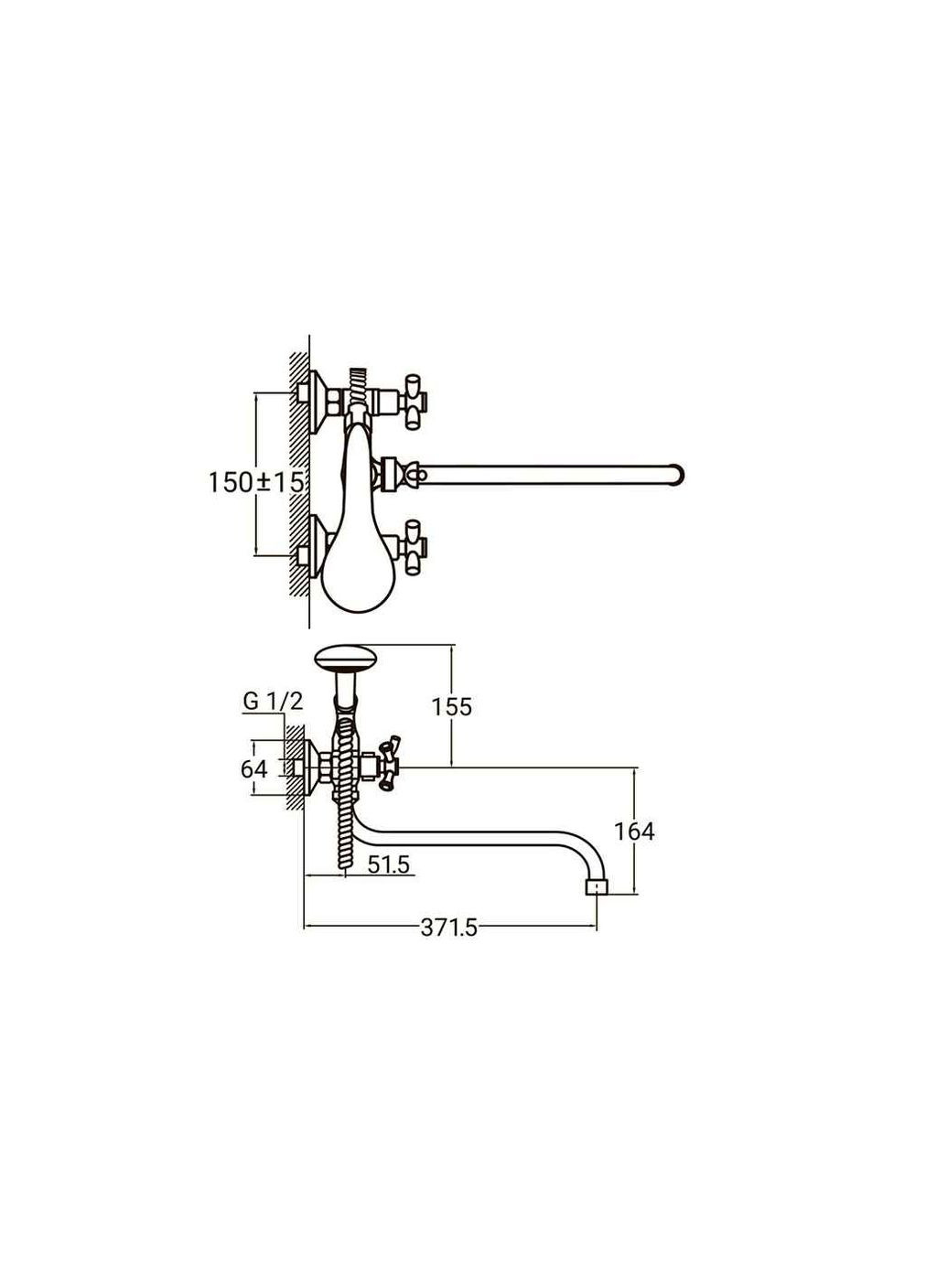Смеситель встроенный PL 1/2 для ванны гусь изогнутый шаровой дивертор 9777220 AQUATICA (357219735)