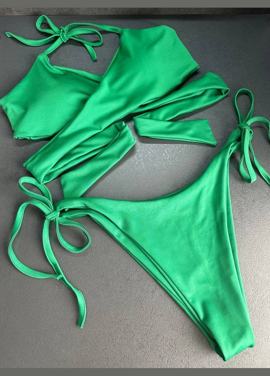 Зеленый летний раздельный женский купальник с завязками. раздельный Україна